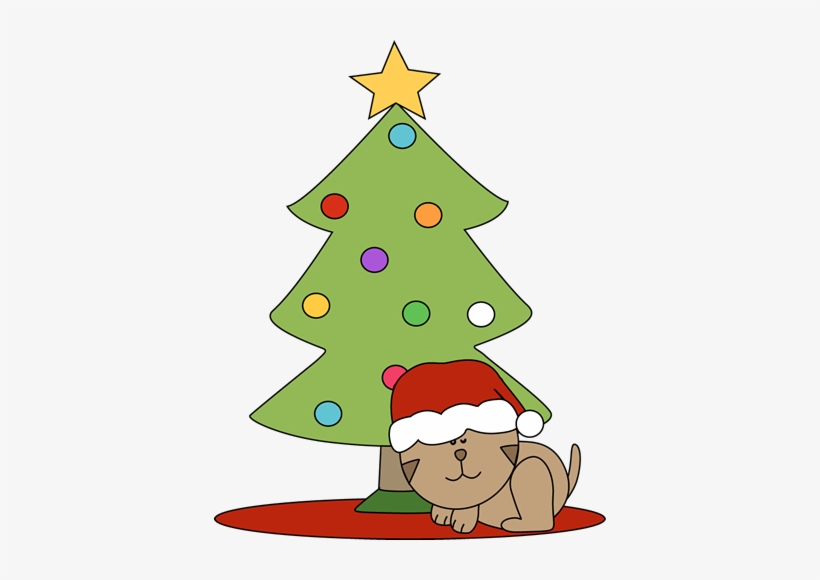 Festive Cat Under Christmas Tree - Free Clipart Image