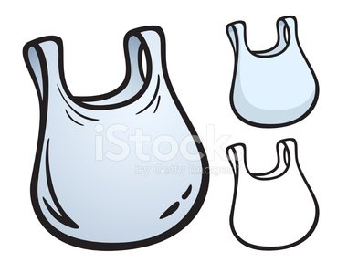 Illustration of three plastic shopping bags in different styles: shaded, light blue, and outline.
