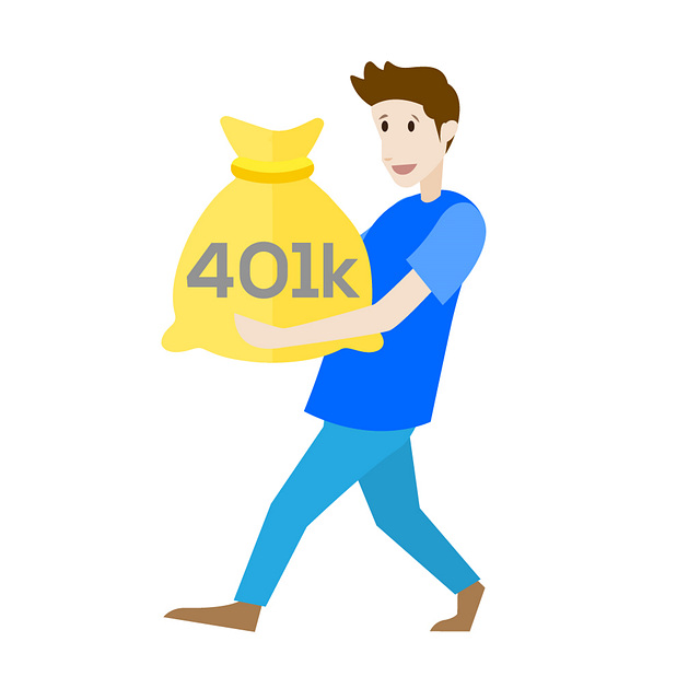 Man carrying a large yellow money bag labeled "401k", symbolizing retirement savings.