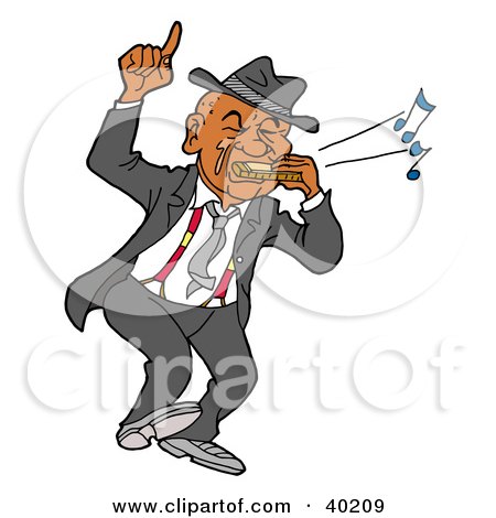 Joyful Jazz Harmonica Player - Clip Art Illustration