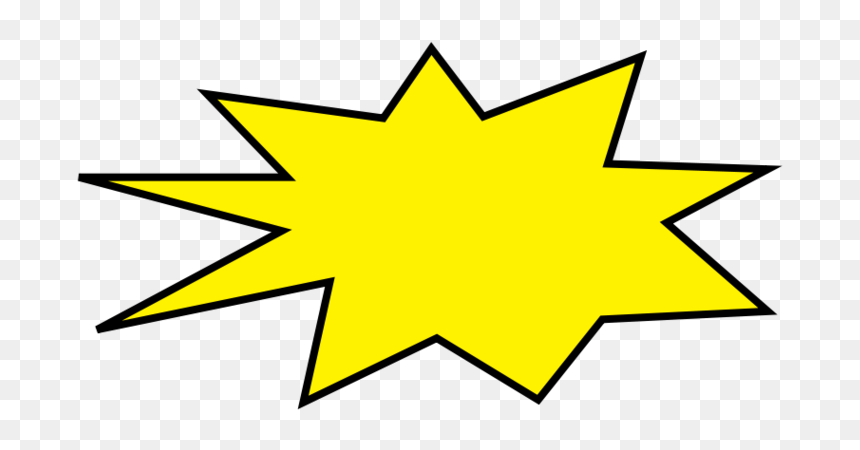 Bright yellow starburst explosion graphic with black outline on transparent background.