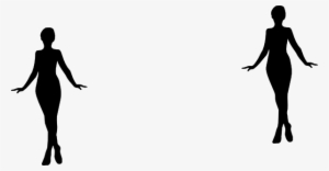 Two elegant female silhouettes in poised, symmetrical poses against a white background.