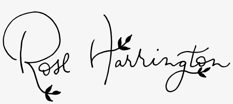 Elegant handwritten signature of "Rose Harrington" with decorative leaf flourishes.