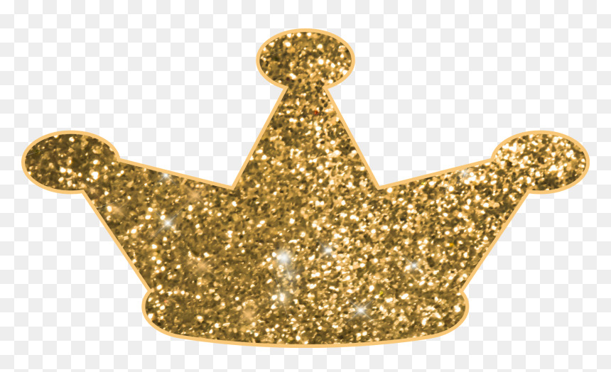 Glittering gold crown icon with five points and sparkling texture on transparent background.