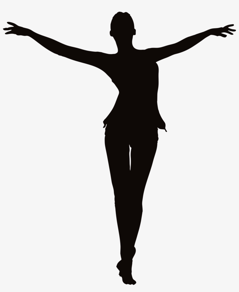 Silhouette of a dancer in mid-pose with arms outstretched and one leg lifted, conveying grace and balance.