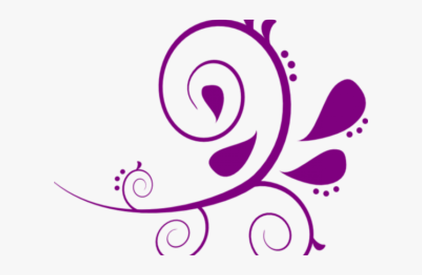 Purple floral swirl design with teardrop petals and dotted accents on white background.