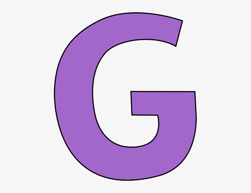 A bold, purple uppercase letter G with a black outline on a white background.
