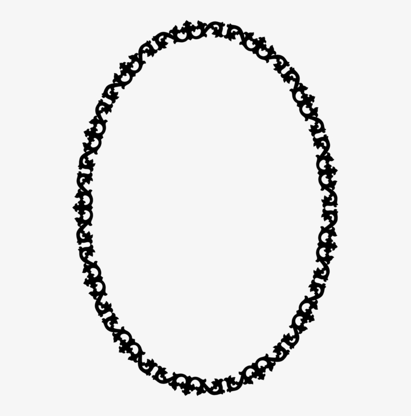 Black ornate oval frame with repeating floral scrollwork pattern on white background.