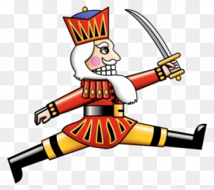 Animated nutcracker soldier in red and gold uniform, brandishing a sword with a fierce grin.