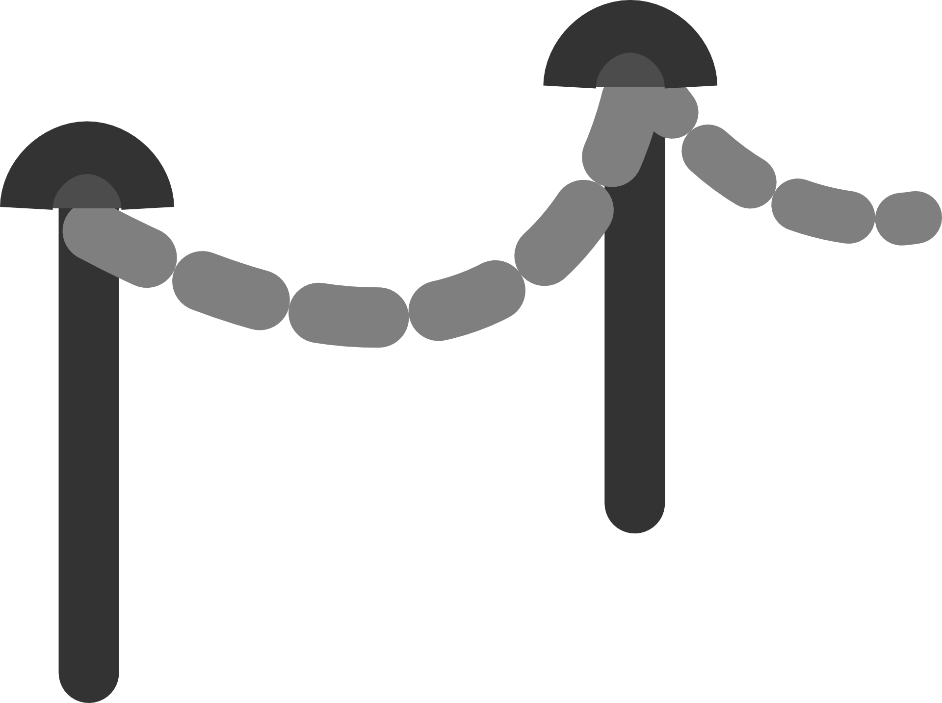 Minimalist vector illustration of two stanchions connected by a linked rope barrier, in grayscale.