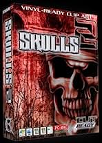Box cover for "Skulls 2" vinyl-ready clip art featuring a menacing red-tinted skull with gothic background and bold typography.