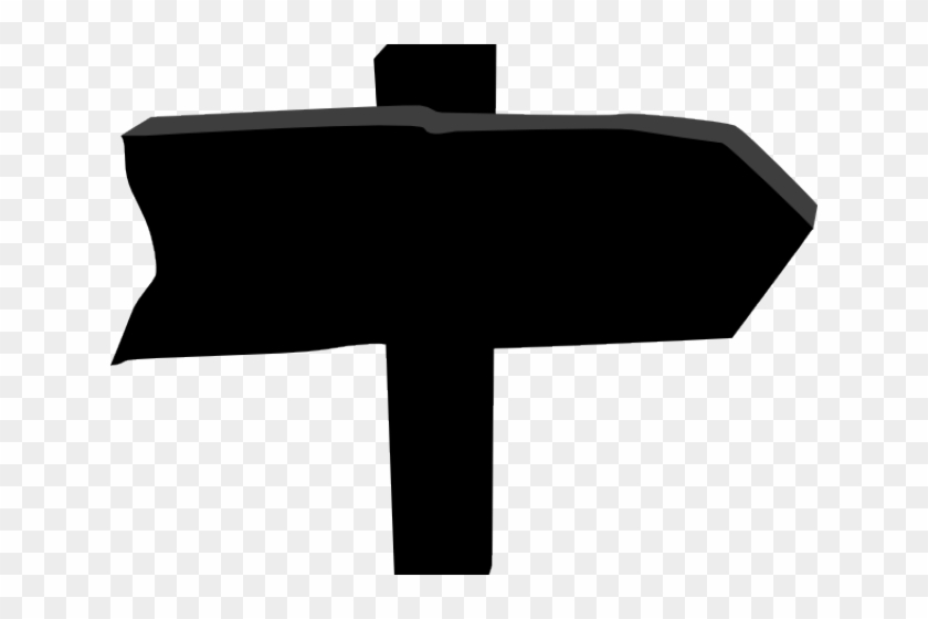Black wooden directional signpost with arrow pointing right, isolated on transparent background.
