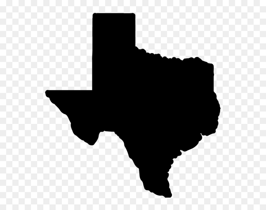 Black silhouette of the state of Texas on a transparent checkered background.