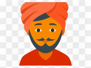 Illustration of a man wearing an orange turban and beard, stylized icon on transparent background.