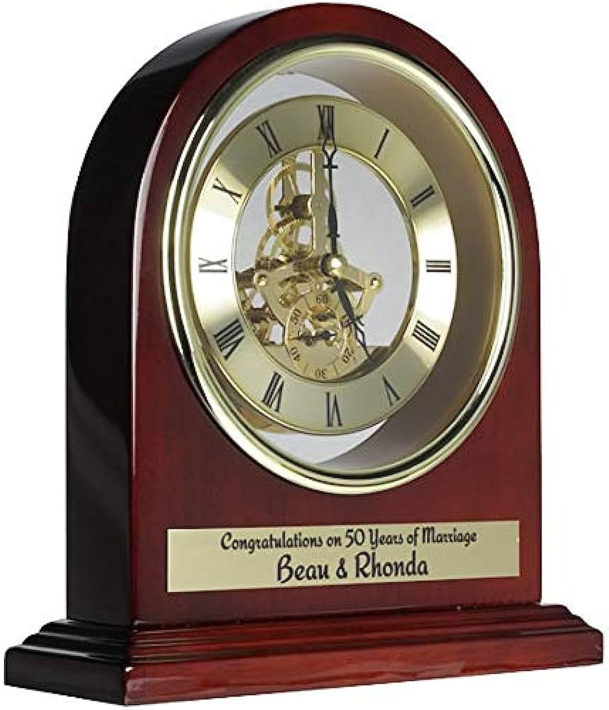 50th Wedding Anniversary Clock - Personalized Wooden Mantel Clock with Engraved Plaque