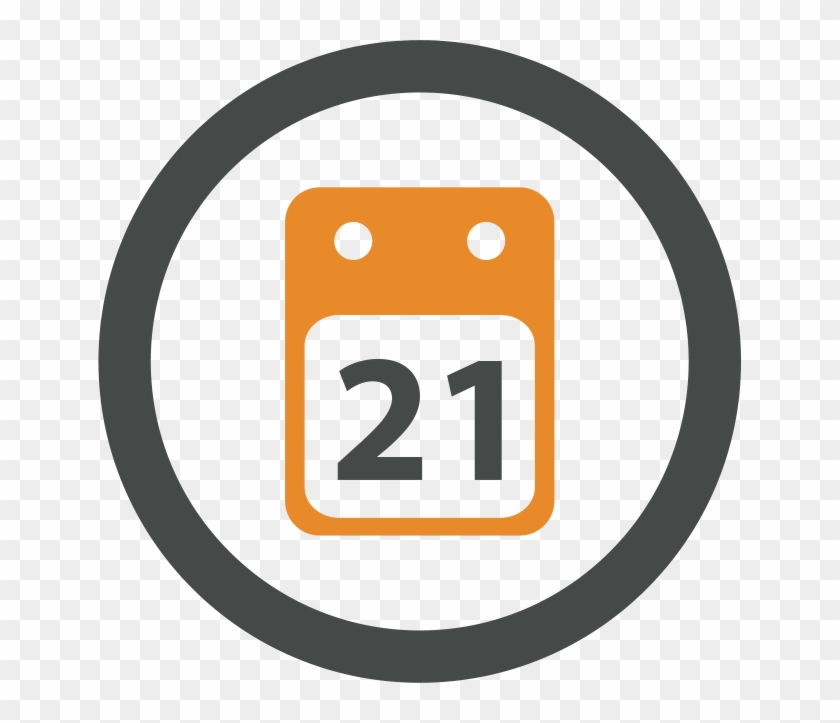 Orange calendar icon with the number 21 inside a gray circular border on transparent background.