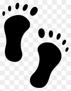 Black silhouette of two human footprints on transparent background, left and right feet in walking motion.