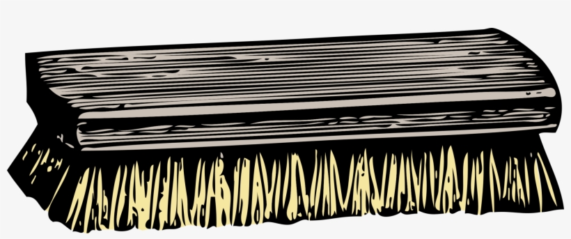 Wooden-handled cleaning brush with dense yellow bristles, illustrated in woodcut style.