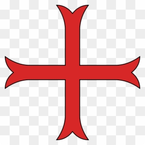 Red Templar cross (cross pattée) on transparent background, symbol of the Knights Templar.