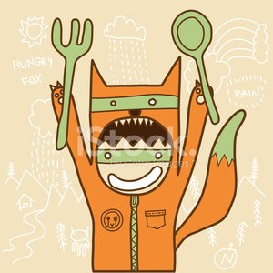 Hungry Fox Cartoon Illustration - Fun Food-Themed Character Art