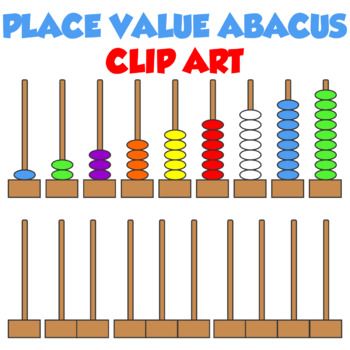 Colorful place value abacus clip art with beads representing units to millions, plus blank frames for student practice.