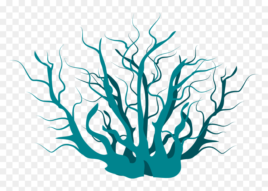 Teal stylized coral or seaweed illustration with branching tentacle-like forms on transparent background.
