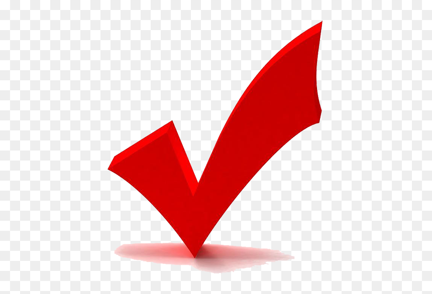 A glossy red 3D checkmark icon casting a soft shadow on a transparent background.