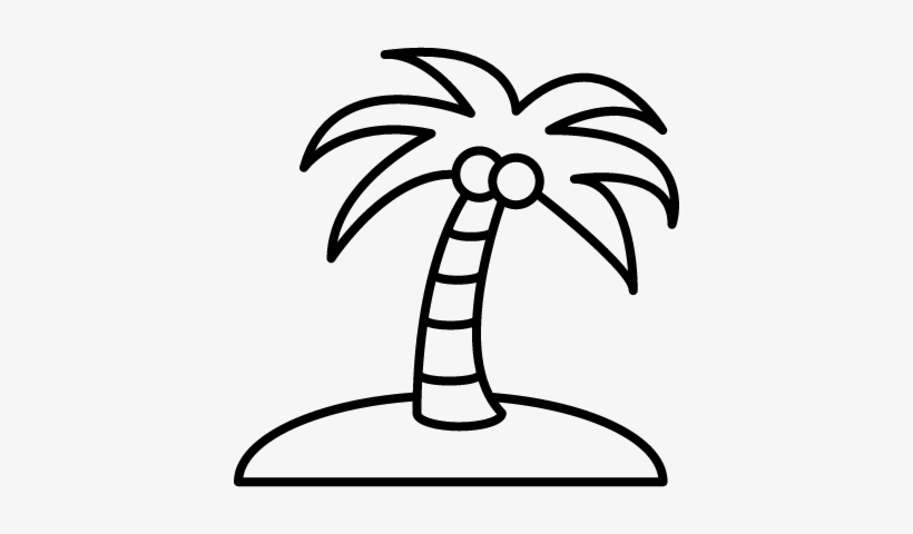 Simple black-and-white line drawing of a palm tree on a small island mound.