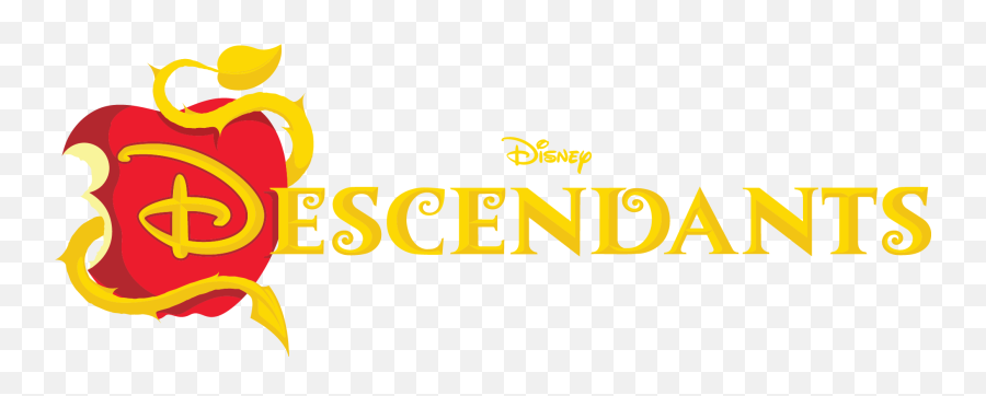 Disney Descendants logo featuring a red apple with a golden vine and the Disney script above "DESCENDANTS" in ornate yellow font.