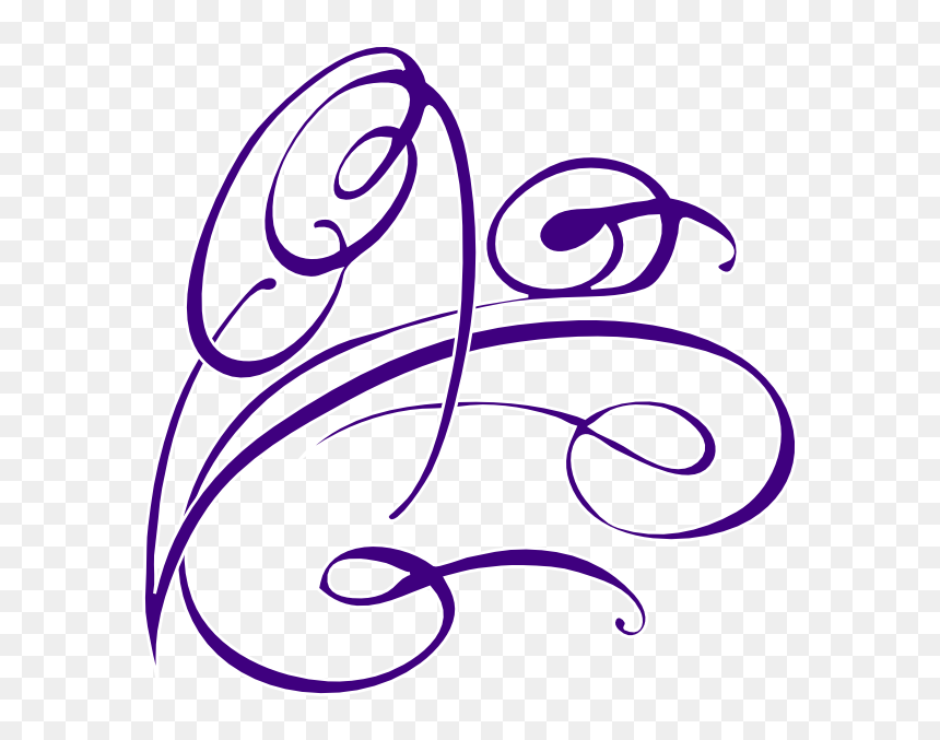 Elegant purple calligraphic flourish design on transparent background, suitable for logos or decorative accents.