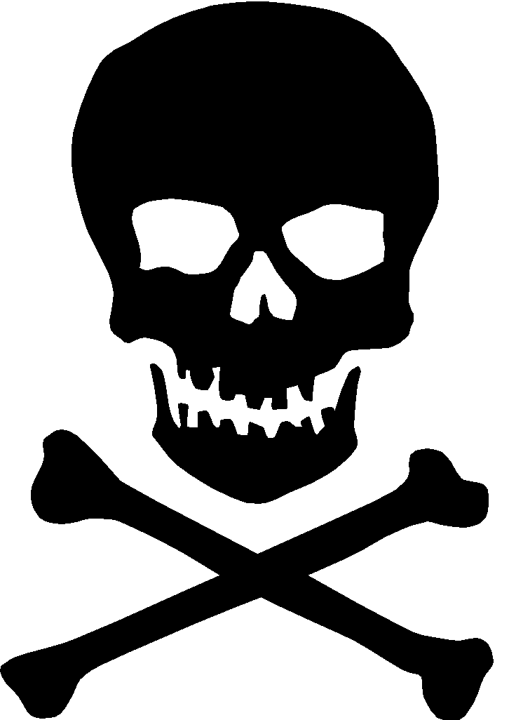 Black skull and crossbones symbol on white background, indicating danger or poison.