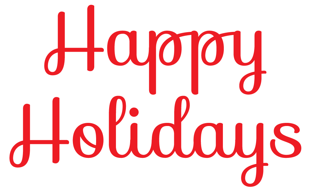 Red cursive "Happy Holidays" text on black background, festive greeting design.