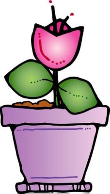 A cheerful cartoon-style pink flower with green leaves in a purple pot, ideal for gardening or educational content.