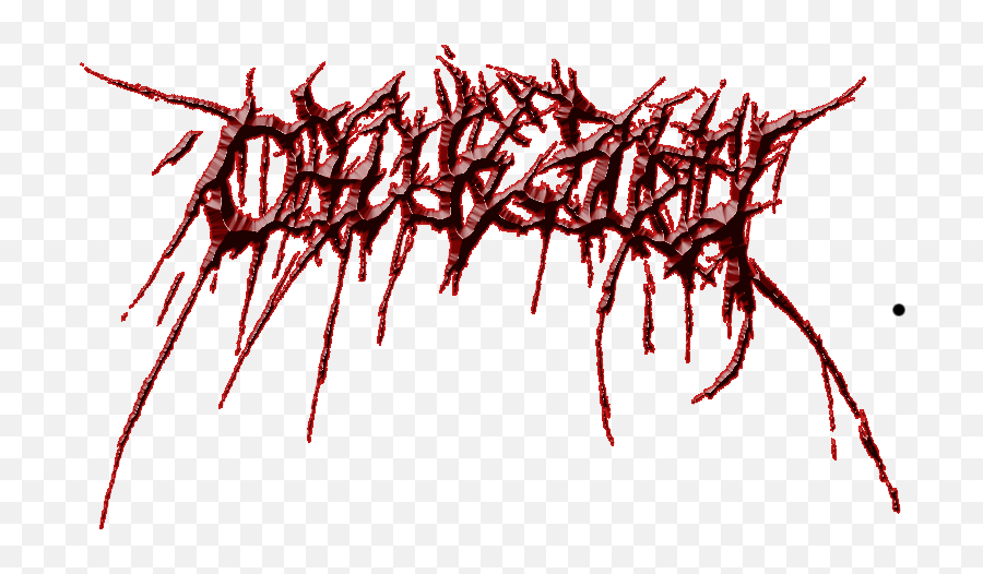 Blood-red, jagged death metal band logo with chaotic, dripping typography on transparent background.