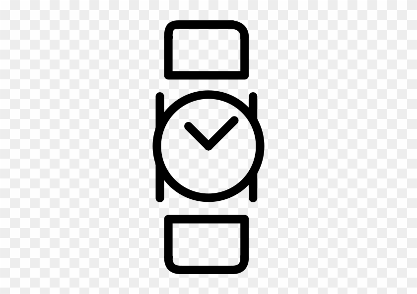 Minimalist line-art icon of a smartwatch with checkmark on face and rectangular band ends.