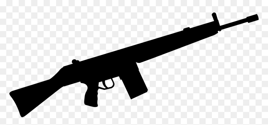 Black silhouette of a modern assault rifle on transparent background