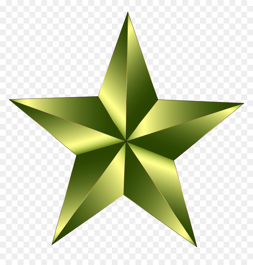 Shiny golden five-pointed star with metallic gradient and transparent background.