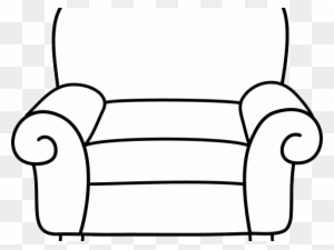 Simple line drawing of a classic armchair with rolled arms, cushioned seat, and backrest.