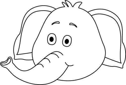 Cute cartoon elephant face with large ears, expressive eyes, and a smiling trunk curling upward.