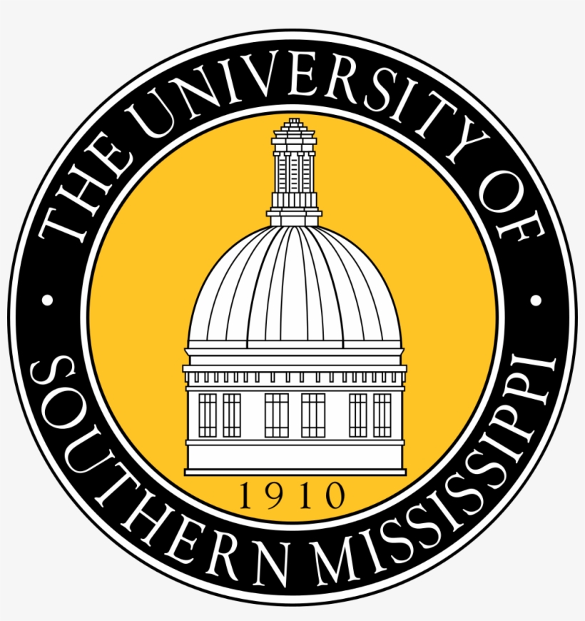 Official seal of The University of Southern Mississippi, featuring a domed building and founding year 1910.