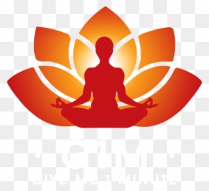 Silhouette of a person meditating in lotus position inside an orange-red lotus flower symbol.