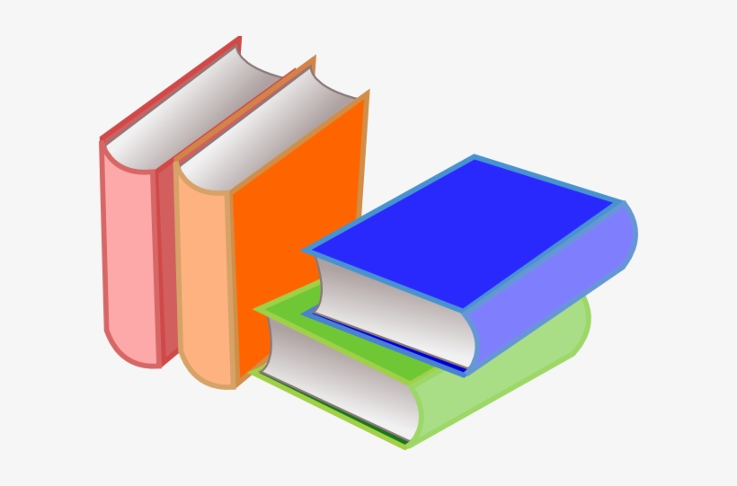 Four colorful books stacked and leaning together-pink, orange, green, and blue-illustrating learning, education, or reading.