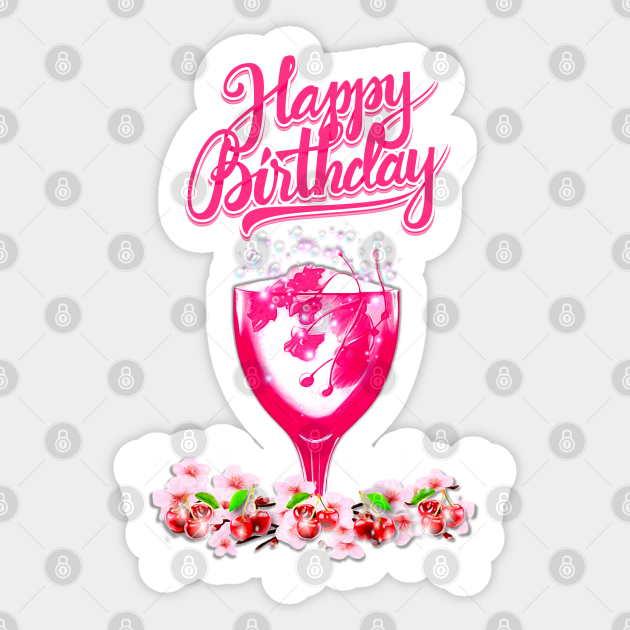 Happy Birthday Cherry Wine Celebration Graphic | Festive Greeting Design