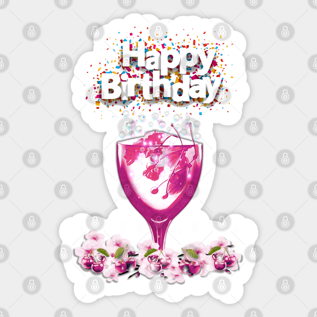 Happy Birthday Celebration Graphic - Festive Cherry Cocktail Design