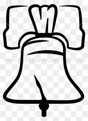 Line art illustration of the Liberty Bell with cracked bell body and clapper, iconic American symbol of independence.