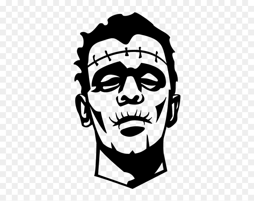 Black-and-white stylized illustration of a stitched, scarred horror mask resembling a classic monster or killer.