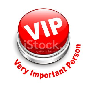 Red glossy VIP button with silver base and "Very Important Person" text curved below.
