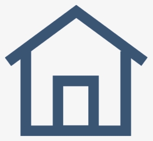 Simple blue outline icon of a house with a triangular roof and rectangular door.