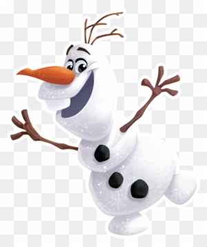 Olaf the cheerful snowman from Disney's Frozen, waving with twig arms and carrot nose, smiling joyfully.