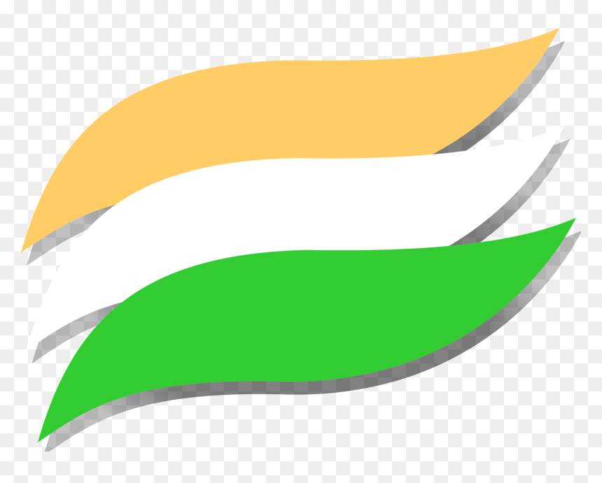 Stylized wavy Indian national flag with saffron, white, and green stripes and subtle shadow effect on transparent background.